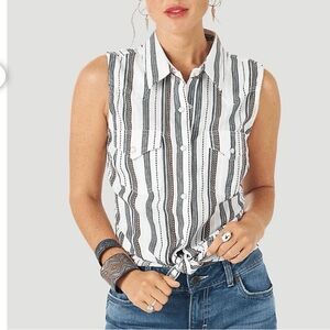 Wrangler Retro sleeveless Western striped women’s  shirt pearly snap NEW…